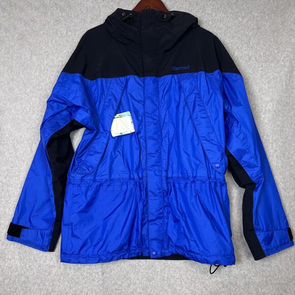 VTG 90s Marmot Gore-Tex Shell Jacket Men's Size L Blue Full Zip Hooded Outdoor